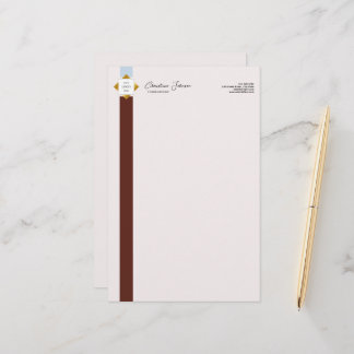 Trendbraune Streifen-Gold-Logo Briefpapier