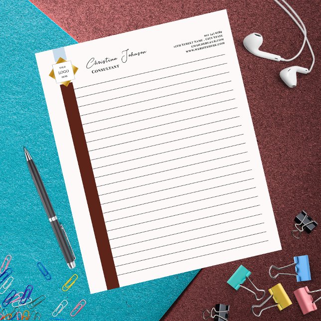 Trendbraune Streifen-Gold-Logo Notizblock (Von Creator hochgeladen)