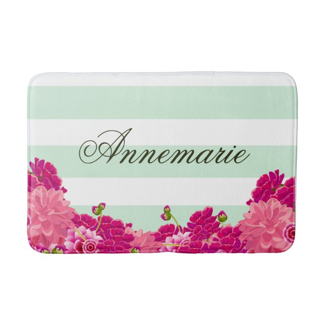 TrendCountry Chic Pink Blumenstrauß Stripes Badematte (Vorderseite)