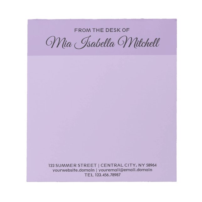 Trendfarbe - Soft Violet Geschäftsschreibblock Notizblock (Vorderseite)