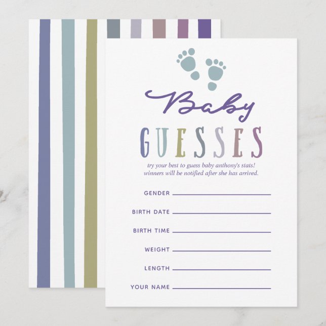 Trendfarben Boy Baby Shower Raten Einladung (Vorne/Hinten)