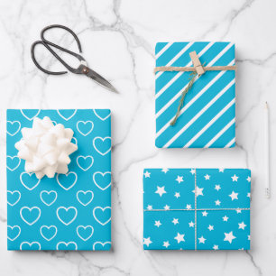 Trendfarben - Lebendige Cyan-Farbe - Muster Geschenkpapier Set