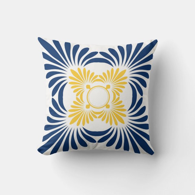 Trendfarbene, florale Kissen: blau gelb Kissen (Vorderseite)