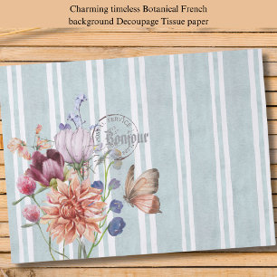 Trendfarbene, florentrippte Decoupage Blue Seidenpapier