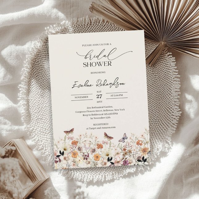 Trendfarbene Herbstfarben Wildblumen Brautparty Einladung (Trendy watercolor autumn wildflowers Bridal Shower Invitation)