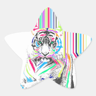 Trendfarbene, lebendige Neonstreifen-Tigerfarbe Stern-Aufkleber
