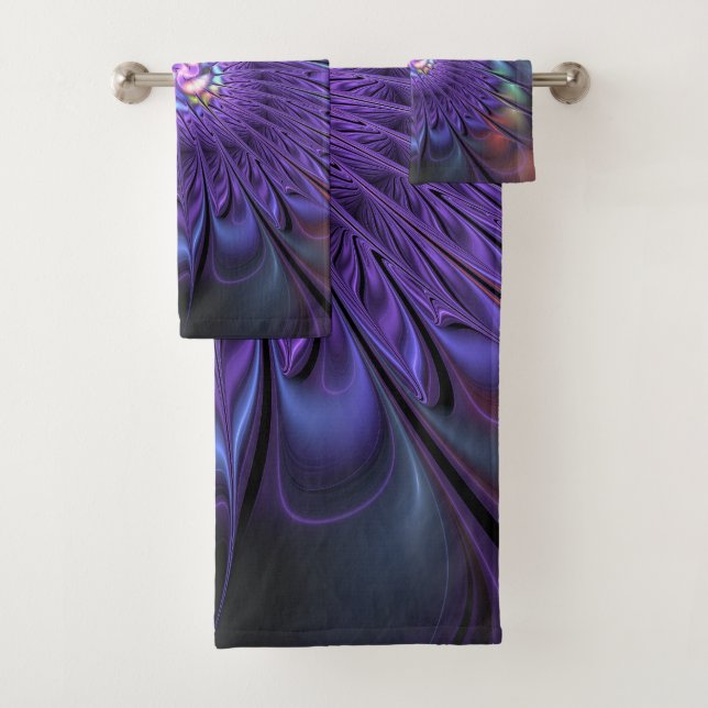 Trendfarbene Moderne Abstrakte Fraktal Blume Badhandtuch Set (Insitu)