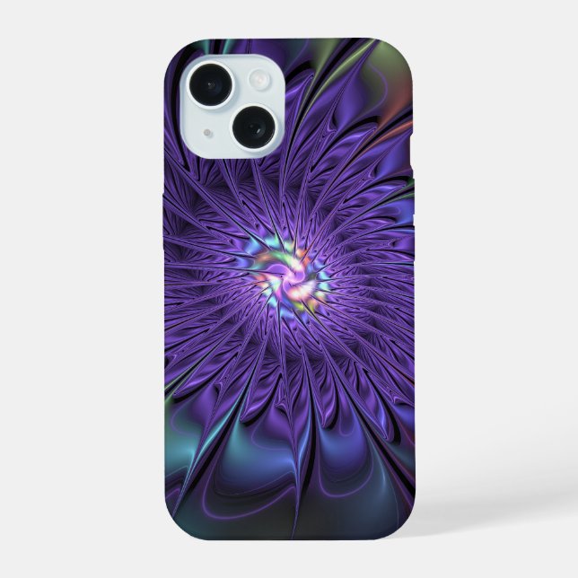 Trendfarbene Moderne Abstrakte Fraktal Blume iPhone 15 Hülle (Rückseite)