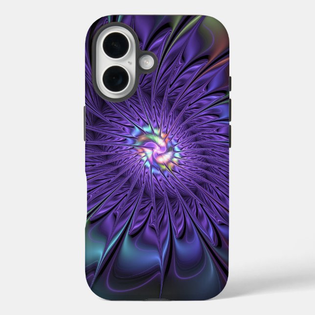 Trendfarbene Moderne Abstrakte Fraktal Blume iPhone 16 Hülle (Rückseite)