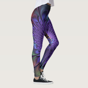 Trendfarbene Moderne Abstrakte Fraktal Blume Leggings