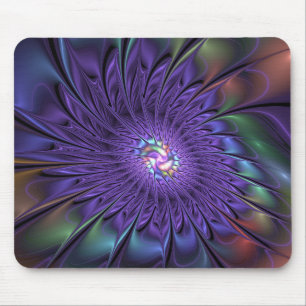 Trendfarbene Moderne Abstrakte Fraktal Blume Mousepad