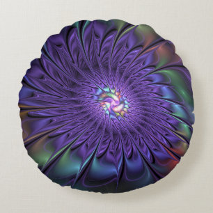 Trendfarbene Moderne Abstrakte Fraktal Blume Rundes Kissen