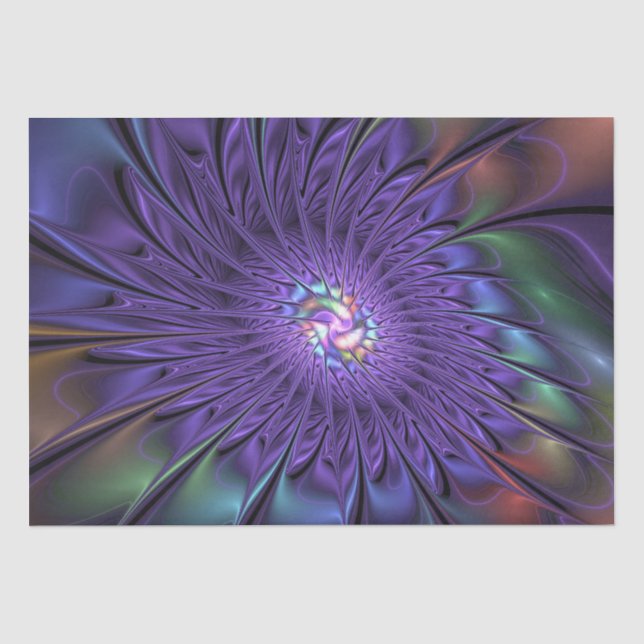 Trendfarbene Moderne Abstrakte Fraktal Blume Seidenpapier (Vorderseite)