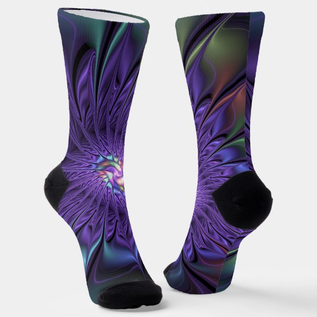 Trendfarbene Moderne Abstrakte Fraktal Blume Socken (Gewinkelt)