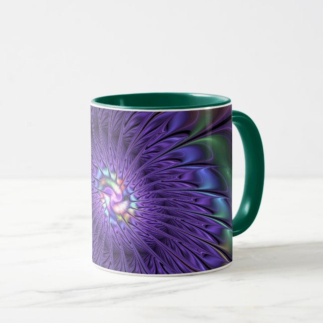 Trendfarbene Moderne Abstrakte Fraktal Blume Tasse (VorderseiteRechts)