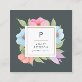 Trendfarbene Niedliche Aquarellfarbe Rosa Blume Mo Quadratische Visitenkarte