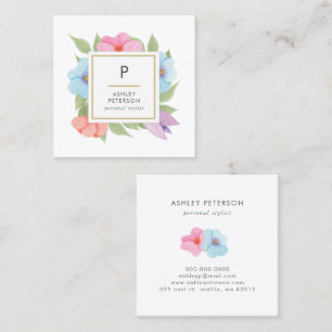Trendfarbene Niedliche Aquarellfarbe Rosa Blume Mo Quadratische Visitenkarte