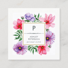 Trendfarbene Niedliche Aquarellfarben Rosa Blume M Quadratische Visitenkarte