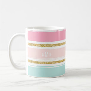 Trendfarbene Pinselstreifen mit Monogramm des Glit Kaffeetasse