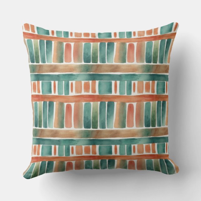 Trendfarbene Regenbogenstreifen Wasserfarbengeflec Kissen (Rückseite)