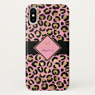 Trendfarbene Schwarz-Rosa- und Goldleoparddrucke Case-Mate iPhone Hülle