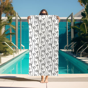 Trendfarbene Schwarz-Weiß-Wirbel Strandtuch