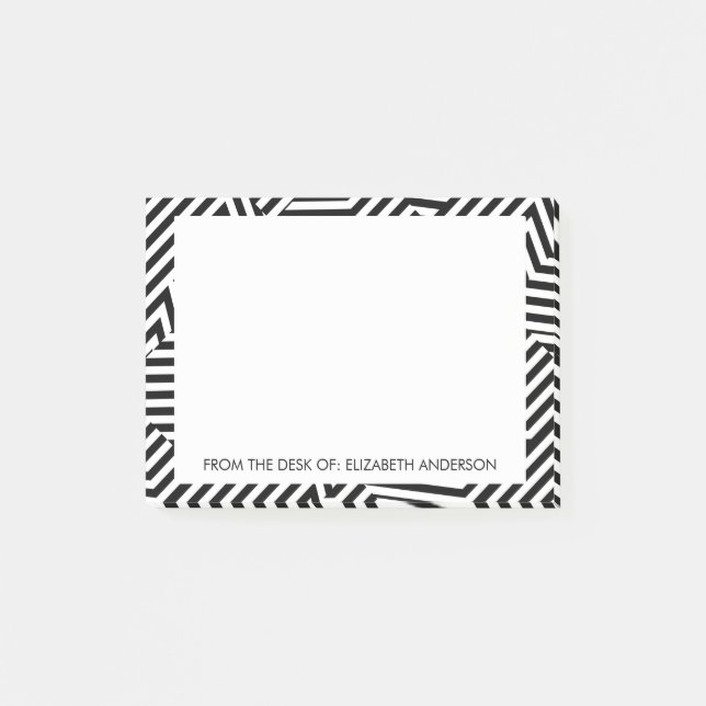 Trendfarbene schwarz-weiße geometrische Streifen m Post-it Klebezettel (Vorderseite)