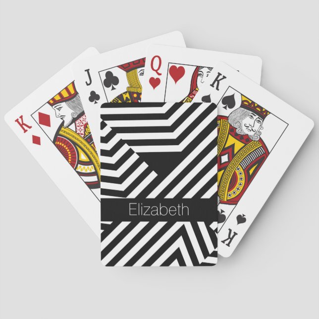 Trendfarbene schwarz-weiße geometrische Streifen m Spielkarten (Rückseite)