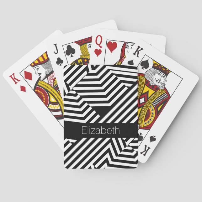 Trendfarbene schwarz-weiße geometrische Streifen m Spielkarten (Rückseite)
