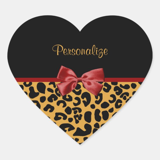 Trendfarbene schwarze und goldene Leoparden drucke Herz-Aufkleber (Vorderseite)