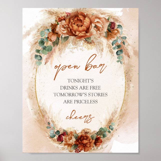 Trendfarbene Terracotta rosty burgundy pampas Poster (Vorne)