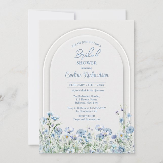 Trendfarbene Wildblumen boho arch sage Einladung (Vorderseite)