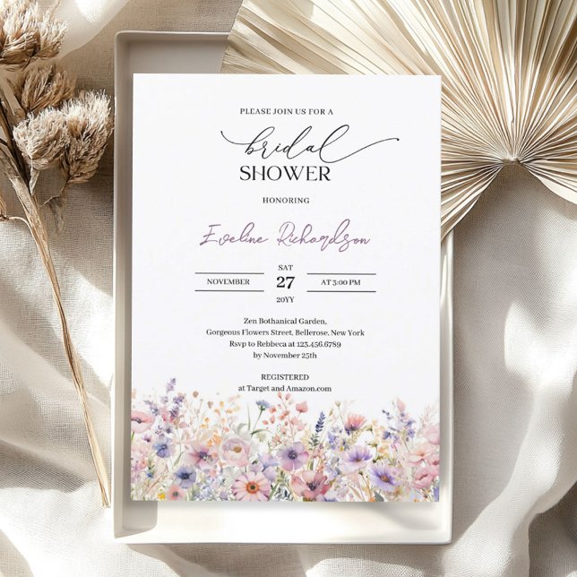Trendfarbene Wildblumen Brautparty Einladung (Trendy watercolor spring wildflowers Bridal Shower Invitation)