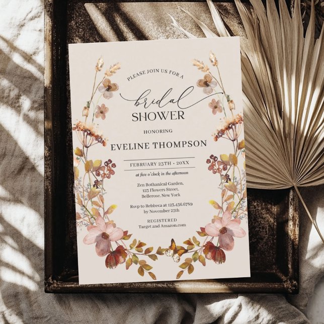Trendfarbene Wildblumen im Herbst Einladung (Trendy watercolor wildflowers wreath autumn invitation)