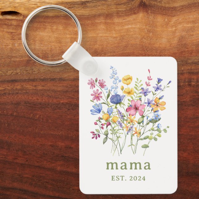Trendfarbene Wildblumen | Mama mit Foto Schlüsselanhänger (Vorderseite)