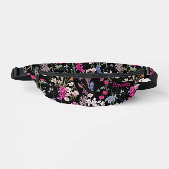 Trendfarbener, blumengeschmückter Schwarzer Indivi Bauchtasche (Vorderseite)