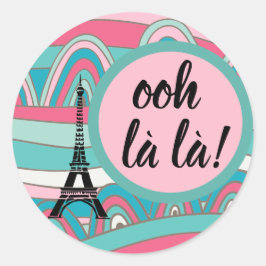 Trendfarbener Eiffelturm Ooh la la la/ Monogram Runder Aufkleber