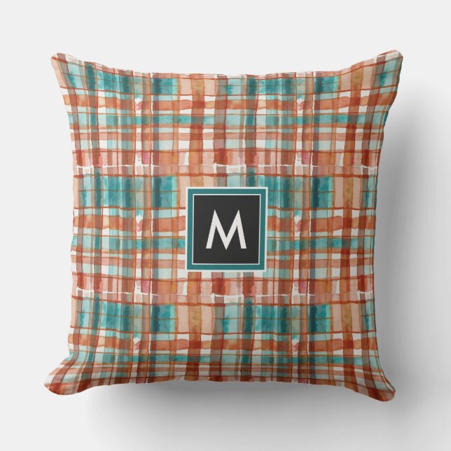 Trendfarbener Regenbogen Tartan Muster Wasserfarbe Kissen (Vorderseite)
