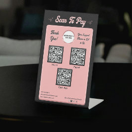 Trendfarbener Schwarz-Rosa-Scan zum Bezahlen von Q Sockelschild
