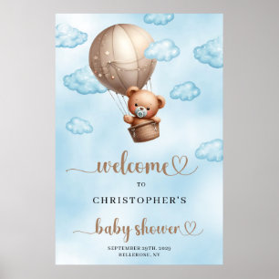 Trendfarbener Teddy in Aquarellfarbe Heißluftballo Poster