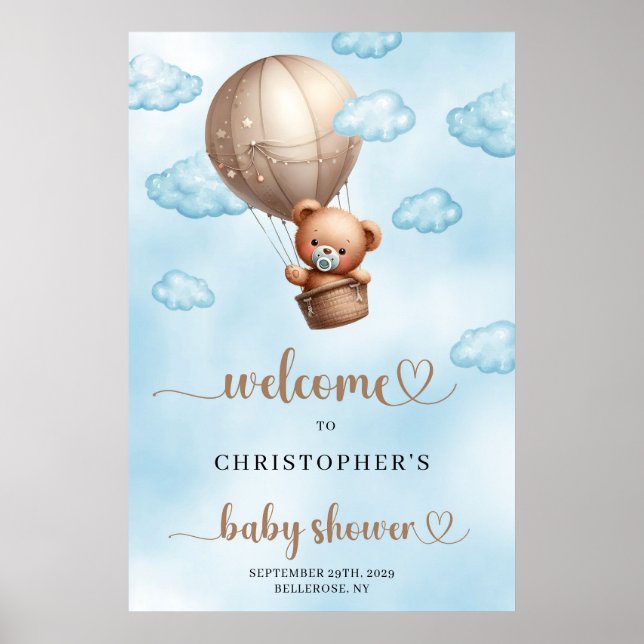 Trendfarbener Teddy in Aquarellfarbe Heißluftballo Poster (Vorne)