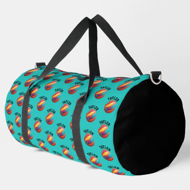 Trendfarbener türkisfarbener Basketball Name Duffle Bag (Linke Ecke)