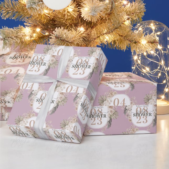 Trendfarbenes Brautparty mit Namen | Datum Geschenkpapier (Feiertage)