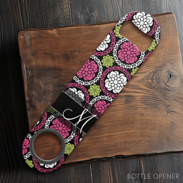 Trendfarbenes Muster (Hot Pink und Black Monogram) Speedflaschenöffner (Custom Bar Key)