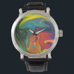 Trendfarbenes Neonorangefarbenes, blau-gelbes Grün Armbanduhr<br><div class="desc">Trendy Bright Neon Orange Rot-Grün Abstraktes Muster</div>