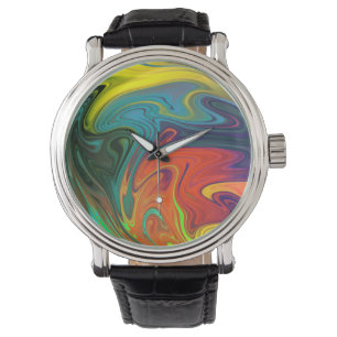 Trendfarbenes Neonorangefarbenes, blau-gelbes Grün Armbanduhr