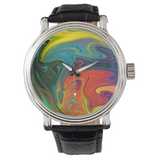 Trendfarbenes Neonorangefarbenes, blau-gelbes Grün Armbanduhr