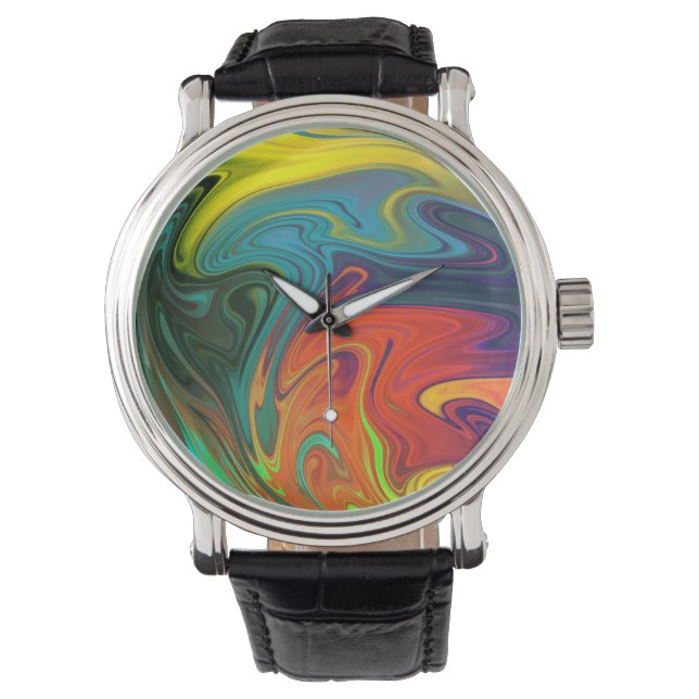 Trendfarbenes Neonorangefarbenes, blau-gelbes Grün Armbanduhr (Vorderseite)