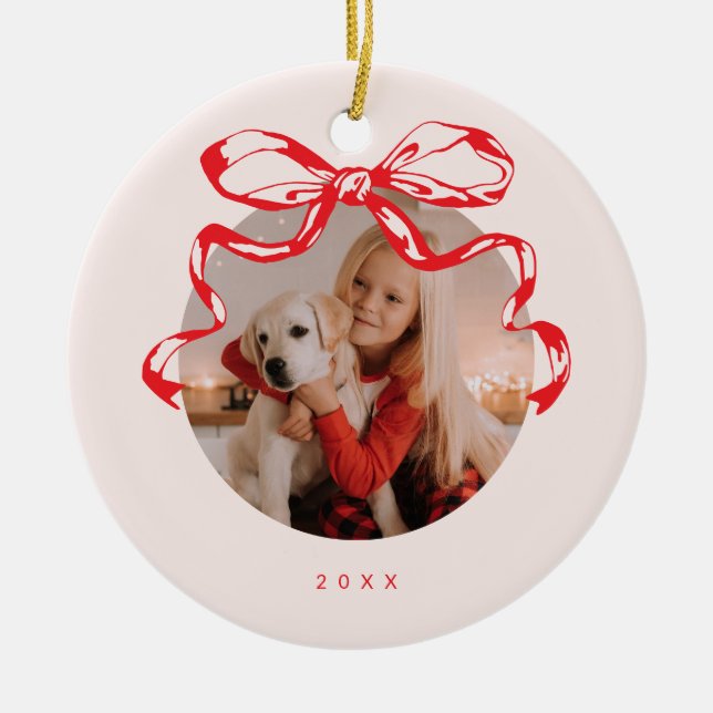 Trendfarbenes Schleifenbogen Foto Holiday/Christma Keramik Ornament (Vorne)