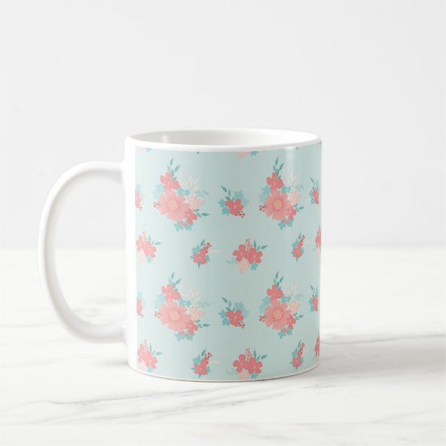 Trendfarbenes und schönes Blumendesign Kaffeetasse (Links)